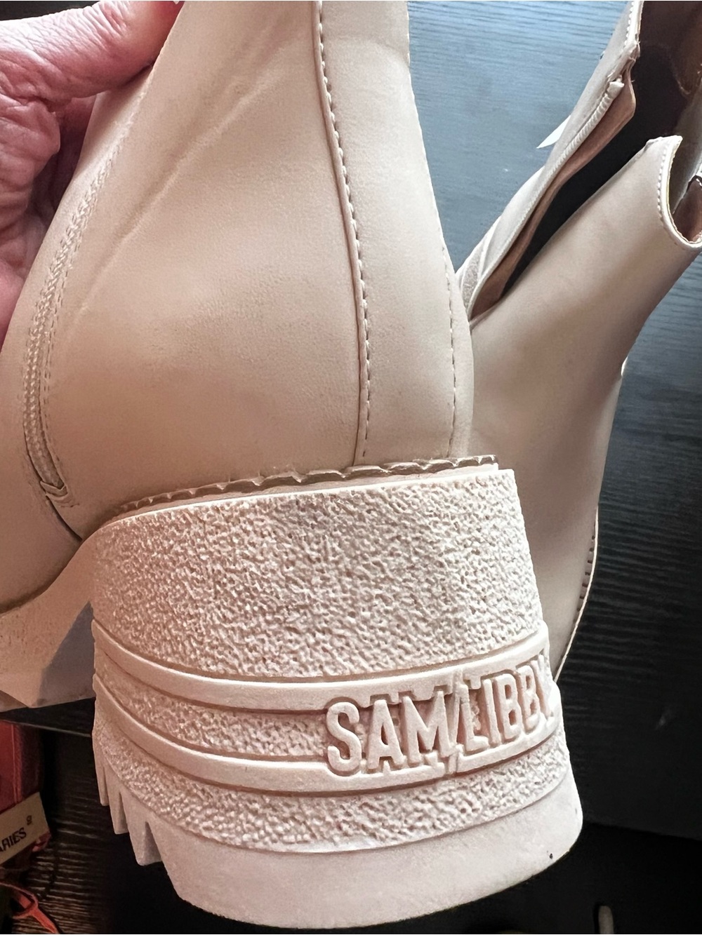 Sam & Libby Beige Cream Ankle Booties with Side Zip - Picture 6 of 9